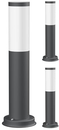 ledscom.de 3 Stück Pollerleuchte PORU für außen, IP44, 39cm, anthrazit, inkl. E27 Lampe max. 963lm, warmweiß