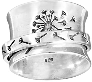 Anillo de diente de león, anillo giratorio de plata para reducir el estrés y la ansiedad, anillo de meditación para mujeres y mujeres