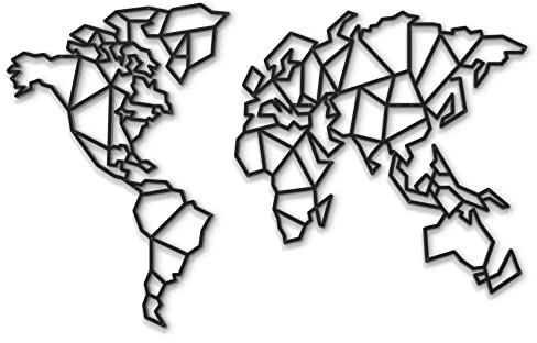 Beautiwall Geometrische Karte Moderne Wanddeko Metall Schwarz - Beschichtete Wandschmuck Metallbilder - Wohnzimmer Badezimmer Schlafzimmer Wand Deko Metalldekoration