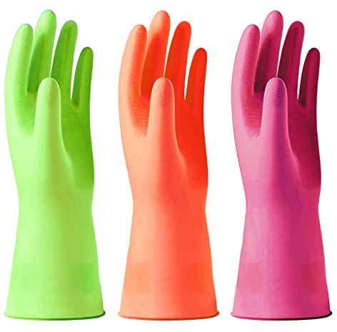 Alimat PluS 3 Pairs Rubber Gloves Without Liner, Latex Free, Large