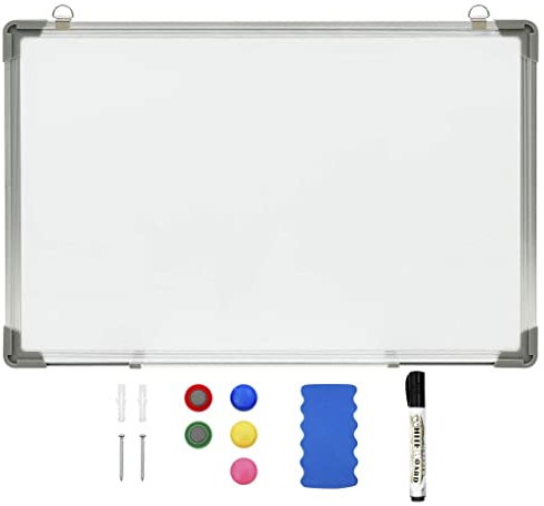 vidaXL Tableau Blanc Magnétique Effaçable à Sec Mural Tableau d'Ecriture Bureau Maison Matériel de Montage Inclus Blanc 50x35 cm Acier