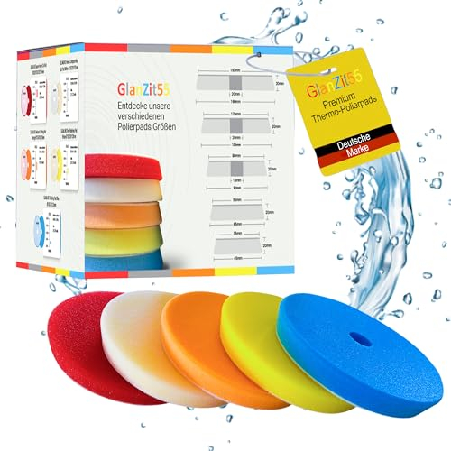 Polierpads 125mm von GlanZit55® (5er PACK) mit verschiedenen Härtegraden - Von sehr hartes bis sehr weiches Polierpad I Polierpad - Scheinwerfer Polierset I Polierscheibe 125mm