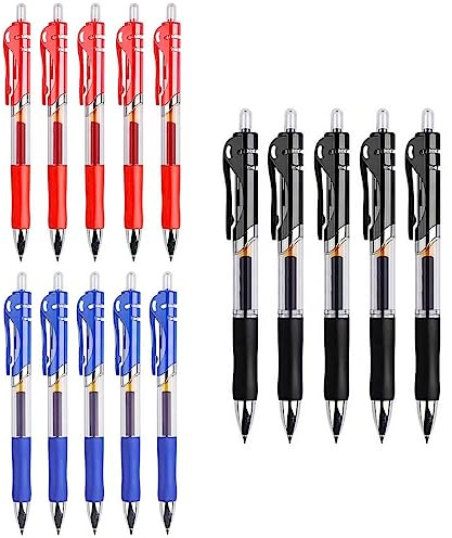 JZK 15 penne a sfera retrattili da 0,5 mm, inchiostro gel nero, penna blu, penna rossa, per ufficio, scuola e casa