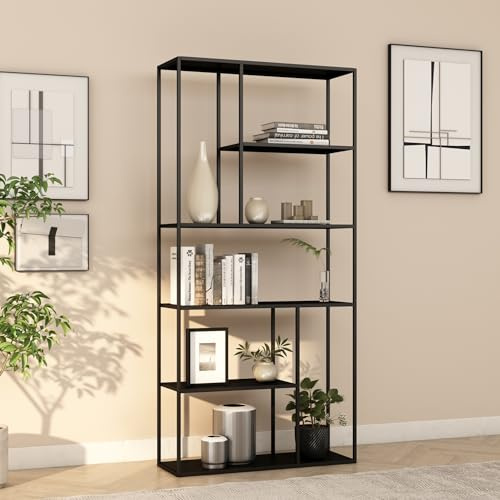 [en.casa] Estantería de Pie Vehmaa con 7 Compartimentos Abiertos Librería para Salón Oficina Dormitorio Estilo Industrial Estable Sostenible Acero 188 x 90 x 30 cm - Negro