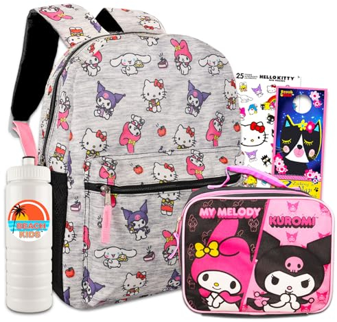 Hello Kitty Backpack and Lunch Box Set - Bundle of 16 Backpack, Kuromi Lunch Bag, Water Bottle, Stickers, More | Hello Kitty School Supplies, Hello Kitty Backpack for School, Hello Kitty Backpack for