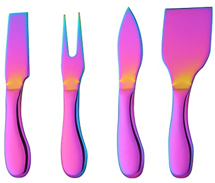 SBOMHS Ostknivset i rostfritt stål rostfri osthyvel smörkniv runt handtag med 4 delar ostskärare set kök ostbestick 15,5 cm/6,1 tum (regnbåge)