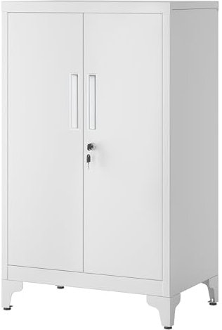 SONGMICS Aktenschrank, Mehrzweckschrank, Büroschrank mit 2 Türen, Schrank abschließbar, Aufbewahrungsschrank aus Stahl, für Arbeitszimmer, Wohnzimmer, mattgrau OMC012G01