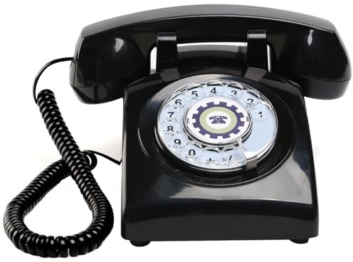 Updated Retro Rotary Phone, Old Vintage Phone (Ringer High or Off), Vintage Rotary Dial Telephone (Removable Cord), Antique Telephone for Landline, Home, Hotel, School, Black