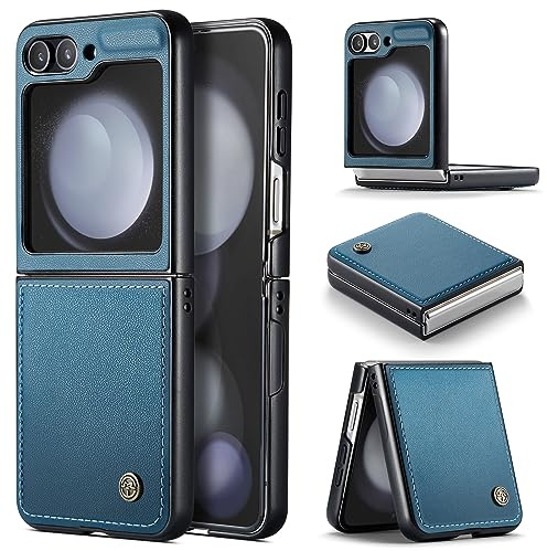 Rerzoiro Funda para Samsung Galaxy Z Flip 5, Funda Cuero PU PC Dura, Textura de Moda Delgada, Anticaída, Resistente a los Golpes Carcasa Antihuellas, Case para Samsung Z Flip5, Azul