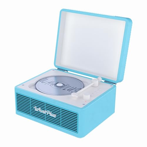 WhatPlus Bärbar CD-spelare med Bluetooth 5.2, uppladdningsbart batteri och inbyggda högtalare – Hi-Fi retro resväska design för heminredning, AUX/TF-kortstöd – idealisk gåva (ljusblå)
