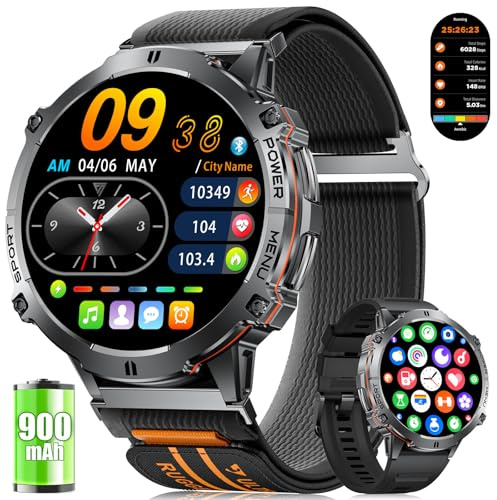 LIGE Smartwatch för män med stort batteri 900 mAh, 1,73 tum smartwatch för män med kompass barometer, 110 sportlägen, IP68, vattentät, puls-/sömnmonitor för Android iOS