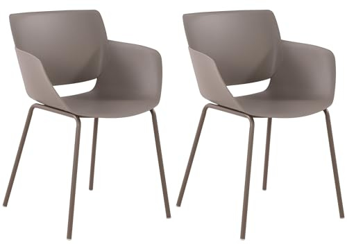 CLP 2er Set Gartenstuhl Alpena I wetterfest und UV-beständig I Metallgestell I Sessel für draußen I Esszimmerstuhl, Farbe:Taupe