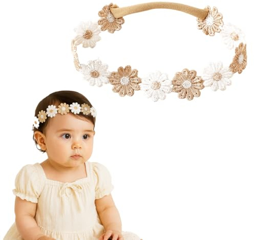 KEWUF diadema de bebé, cinta de grosgrain para bebé niña, diadema de boda para niños, diadema de encaje de gasa de moda, banda elástica para el pelo - C