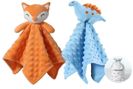 CREVENT Manta de Peluche para bebé de Peluche para niñas y niños, cumpleaños (Zorro + Dinosaurio)