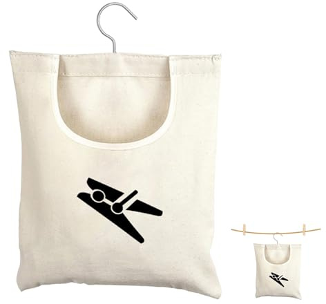 Reusable Clothespin Storage Bag, Washable Canvas Clothes Peg Storage Bag with Hanger for Washing Line Indoor&Outdoor Use, Peg Bags