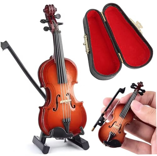 Mini Violon 3, 2 Pouces réaliste Petite Figurine de Violon avec Support et étui pour la Maison et Le Bureau Accessoires Miniatures pour Maison de poupée Accessoires Miniatures pour poupée