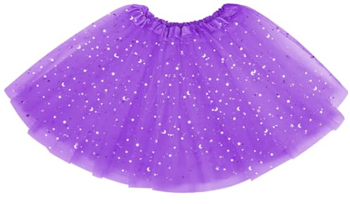 AYBUY Tüllrock Mädchen, Sparkle Tütü Rock Ballett Röcke, Pailletten Tütü Kinder mit Elastischer Bund, Ballettrock Prinzessin Minirock für Karneval, Halloween, Party für Mädchen 2-7 (Dunkelviolett)