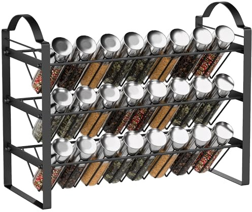 HOMCOM Porta Spezie per Cucina a 3 Livelli, Portaspezie Salvaspazio con Ripiani Inclinati in Metallo, Facile da Montare, per Mobili e Piano Cucina, Nero