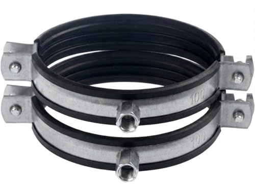 2 st, 100 mm rörhalsband med gummiinsats, M8/M10-gänga, stålhållare för ventilationsrör, spiral- och rörrör, vägg- eller takmontering, av Steinberg14