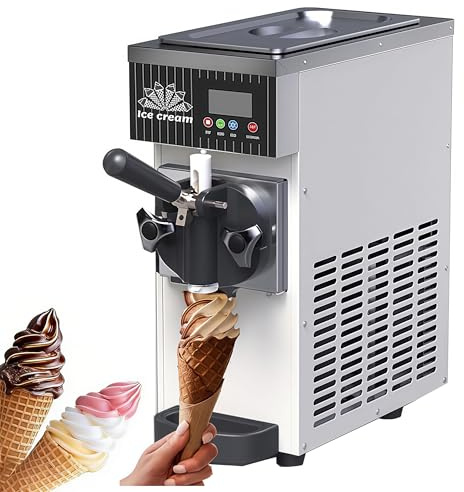 Kommersiell glassmaskin, 7,5 l/h kapacitet, 450 W bänkskivsglassmaskin med en smak, LED-panel med automatisk rengöring och förkylning, för restauranger, snackbarer white