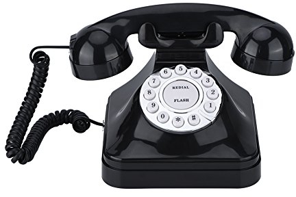 Vbestlife retro tråd fast telefon, WX-3011 vintage svart plast hemtelefon med multifunktionell och glidsäker piedestal/enlinje/enkel användning/svart