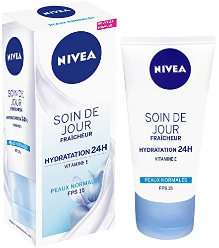 NIVEA - Soin De Jour Fraîcheur - Crème Visage FPS 15 - Hydratation Intense 24H - Repulpe & Rafraîchit - Vitamine E & Extrait De Lotus - Texture Légère - Peaux Normales - 50 ml