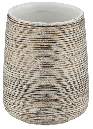 WENKO Zahnputzbecher Fedio, hochwertiger Zahnbürstenhalter für Zahnbürste und Zahnpasta aus edler Keramik mit unverwechselbarer Reliefoptik in Gold, handbemalt, Ø 8 x 11 cm