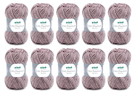 Gründl Wolle Lisa Premium Jeans - Garn zum Stricken mit Farbverlauf - Strickgarn - Häkelgarn - Weich und hautfreundlich - 100% Polyacryl 10 Knäuel 50 g / 133 m -Nadelstärke 3,5-4,5 - Graubraun