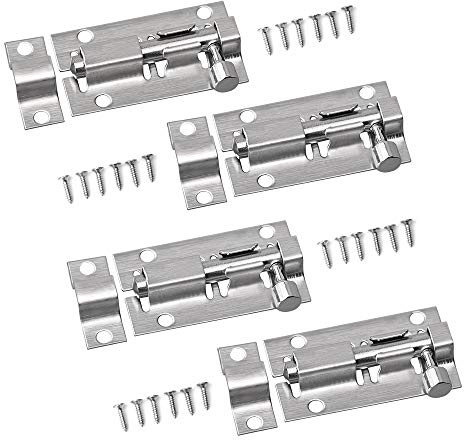 4 Small Bolt Lock, Door Bolt Barrel Sliding Latch Lock with Screws for Bathroom, Pet Doors, Fences, Shed Doors, 50mm