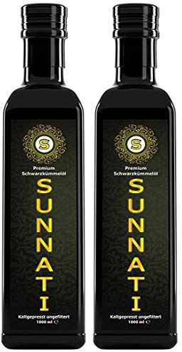 Sunnati® Svart kumminolja ofiltrerad, kallpressad 100 % ren 2 x 1 000 ml (2 liter)