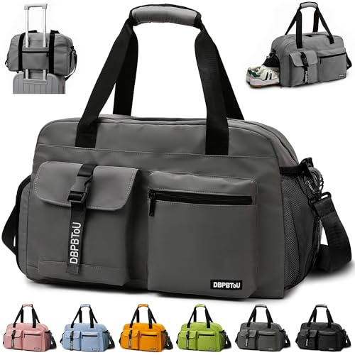 DBPBToU Sporttasche Damen Herren, Reisetasche mit Schuhfach, Trainingstasche mit Nassfach, wasserdichte Weekender Bag, Gym Bag/Schwimmtasche/Saunatasche Verwendet Werden kann (grau)