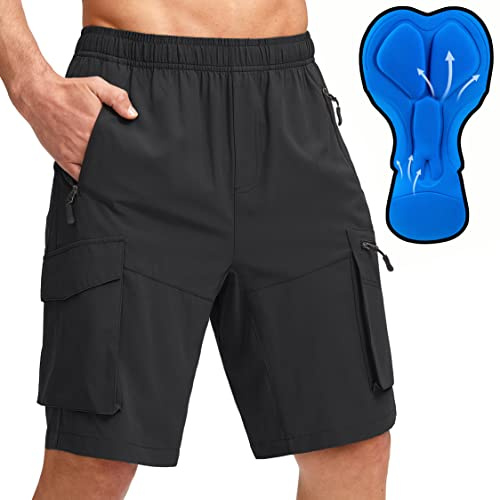 Men's Mountain Bike Shorts 3D Padded Lightweight Biking Riding Cycling Bicycle Loose-fit Biker Shorts Zipper Pockets Black Large
