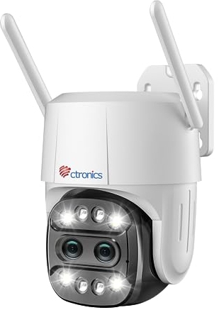 Ctronics Zoom Hybride 6X PTZ Caméra Surveillance WiFi Extérieure Double Objectif, Caméra IP Suivi Auto Zoom Auto, Détection Humaine, Vision Nocturne Couleur, Audio Bidirectionnel, IP66 Blanc 1