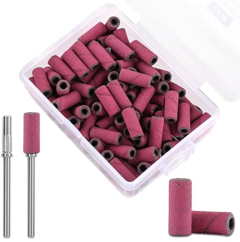 C12rtive 100 Pièces Embouts Ponceuse Manchons professionnelles de 3 mm et 2 petits mandrins pour perceuse à ongles,Ongles Bandes de Ponçage 240# lime à ongles de 3 mm pour manucure et pédicure