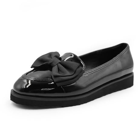 Girls Kids Childrens Loafers Slip On Flat Shoe Pumps Formal Smart School Shoes Comfort Support Lightweight Breathable Casual Classic Black Shiny Moccasin Little/Big Kid Dolly Dollie Ballet Ballerina