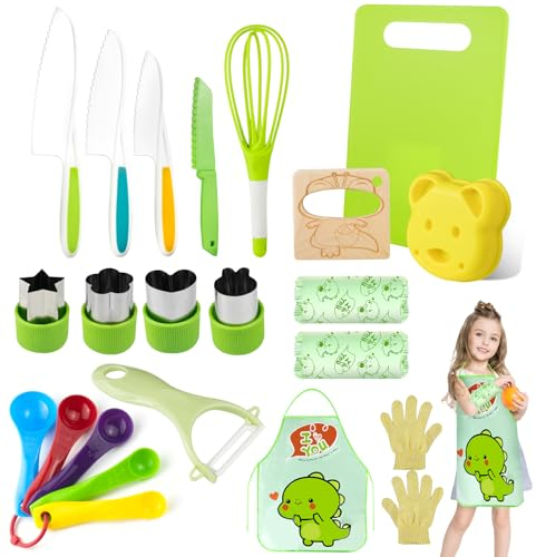 Dhnvcud Kit Couteaux Sécurité de Cuisine pour Enfants - 21 Pièces Couteau Enfants pour Couper et Cuire des Fruits ou Légumes | Couteaux Enfant qui ne Coupe pas, à Partir de 2 Ans