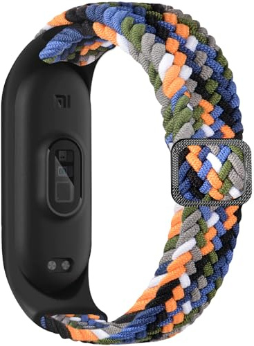 Armband Nylon für Xiaomi Smart Band 7 / Mi Band 6 / Band 5 / Band 4 / Band 3, Sport Armbänder Uhrenarmband, Ersatzarmband für Amazfit Band 5 (Jeansrainbow)