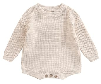 LYSINK Newborn Baby Boy Girl Fall Winter Clothes Infant Solid Color Cable Knit Romper Onesie Chunky Jumpsuit Sweater Jumper (A-a-Light Milk White, 0-3 Months)