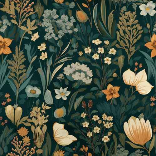 Orainege Vintage Floral Peel and Stick Wallpaper Boho Floral Contact Paper 17.3in x118.1in Flower Wallpaper Peel and Stick Flower Self Adhesive Wall Paper for Bedroom Removable Decorative