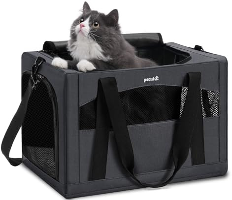 pecute Katzentasche Transporttasche Stabiler Halt Haustier Tragetasche, Transportbox Katze Leicht, Faltbar Katzen Tasche für Katzen und kleine Hunde, ideal für Reisen, Dunkelgrau