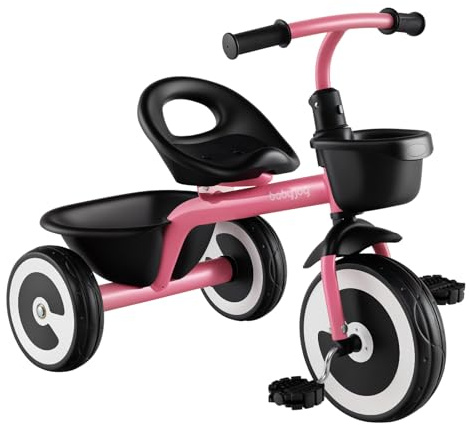 GYMAX Toddler Tricycle, 3 Wheel Kids Trike with Adjustable Seat, Front & Rear Storage Baskets and Heavy-Duty Carbon Steel Frame, Toddler Bike for Boys & Girls 1.5-5 Years Old (Pink)