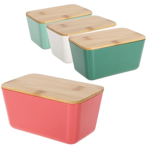 com-four® Contenedor de almacenamiento 4x con tapa de bambú: cajas de almacenamiento de plástico para alimentos, cosméticos y artículos pequeños, ideales para pasta, café, azúcar o harina.