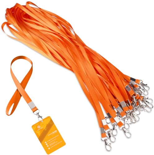EXIN DECHEN 50 Stück Schlüsselband für Ausweise, Orange | Nylon, Metall Swivel, Zum Umhängen, Für Ausweishüllen, Schlüssel, Namensschilder, Plastikkarten