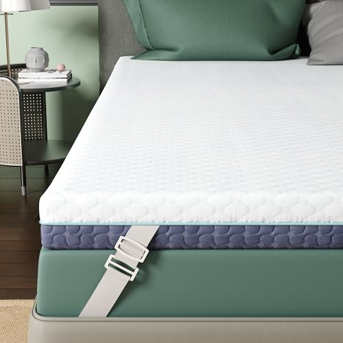 Releep 2 Inch Memory Foam Mattress Topper Full XL Size, Soft Mattress Topper for Back Pain Relief, Orthopedic Bed Topper with 2-Sided Breathable Cover, Ergonomic 5-Zone Design, CertiPUR-US Certified