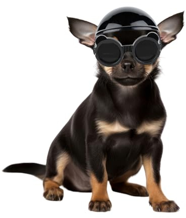Enjoying Casco per cani di piccola taglia, chihuahua, con occhiali di protezione UV, con fori per le orecchie, cuffia per cani di taglia XS e occhiali da sole, protezione per gli occhi, nero, XS