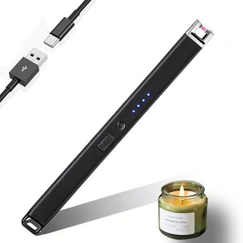 JIEYUCHU Accendino Elettrico, USB Accendino Ricaricabile con Serratura di Sicurezza, Antivento Senza Fiamma, Accendino Lungo per Candele, Campeggio, Stufe, Barbecue (B-Nero)