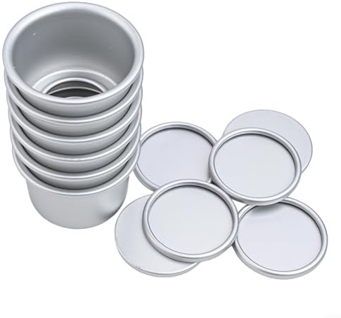 Mini tortiera rotonda in lega di alluminio con fondo rimovibile per muffin, cupcake, budino, mousse, cottura in forno, dimensioni 5 cm, facile rilascio e pulizia (6 pezzi)