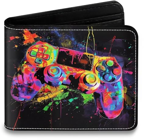 Fakcrkun Kids Wallet for Boys, Graffiti Gaming Theme RFID Blocking Wallet, Leather Bifold Mens Wallets with Coin Pocket, Perfect Gaming Gifts for Kids Adults