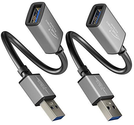KabelDirekt – Câble de rallonge USB-A 3.0 – 0,15m x2 – (connecteur sur port, convient pour tous les ports USB-A, noir/space grey)