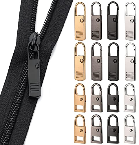 TRYT 16 tirador cremallera, LengüEtas De Cremallera De Metal, Accesorios De Cremallera Universales ExtraíBles Para Ropa, Equipaje, Maletas, Mochilas (2 TamañOs, 4 Colores), Dorado